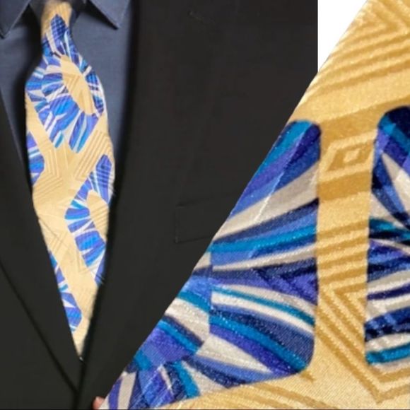 Santavelli silk necktie blue yellow - Picture 1 of 2